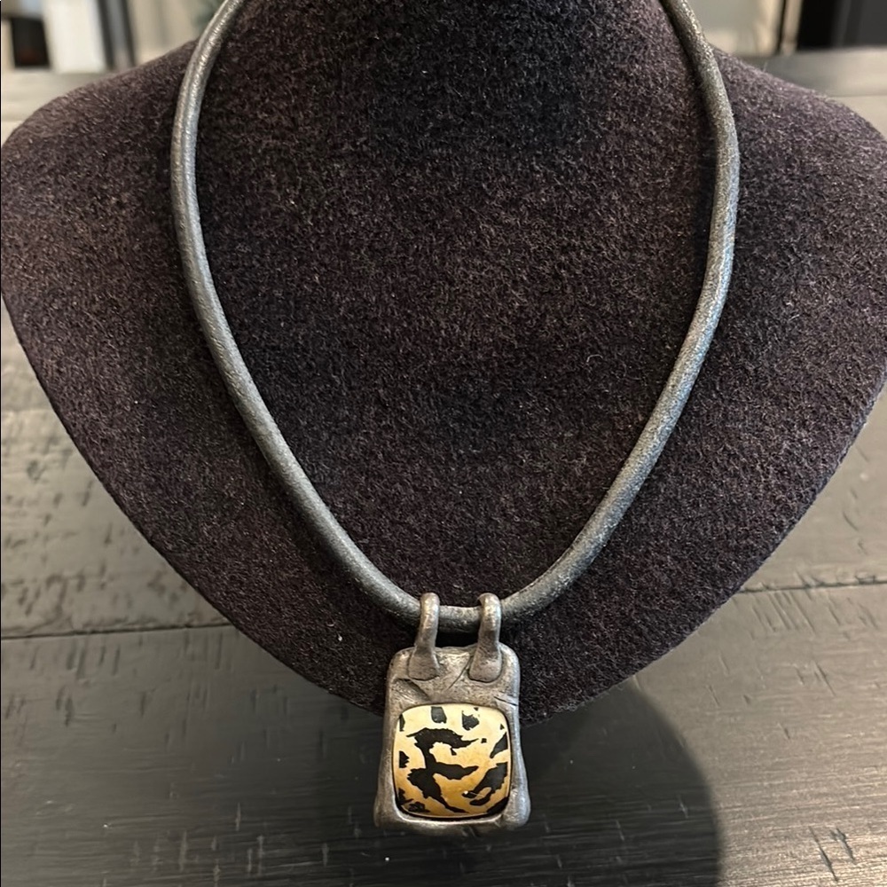 Rustic Leather Silver Pendant Necklace​